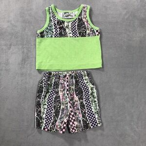 Vintage 80s 90s Tank Top Shorts Outfit Baby Boys 12-18 Months Neon Colorful